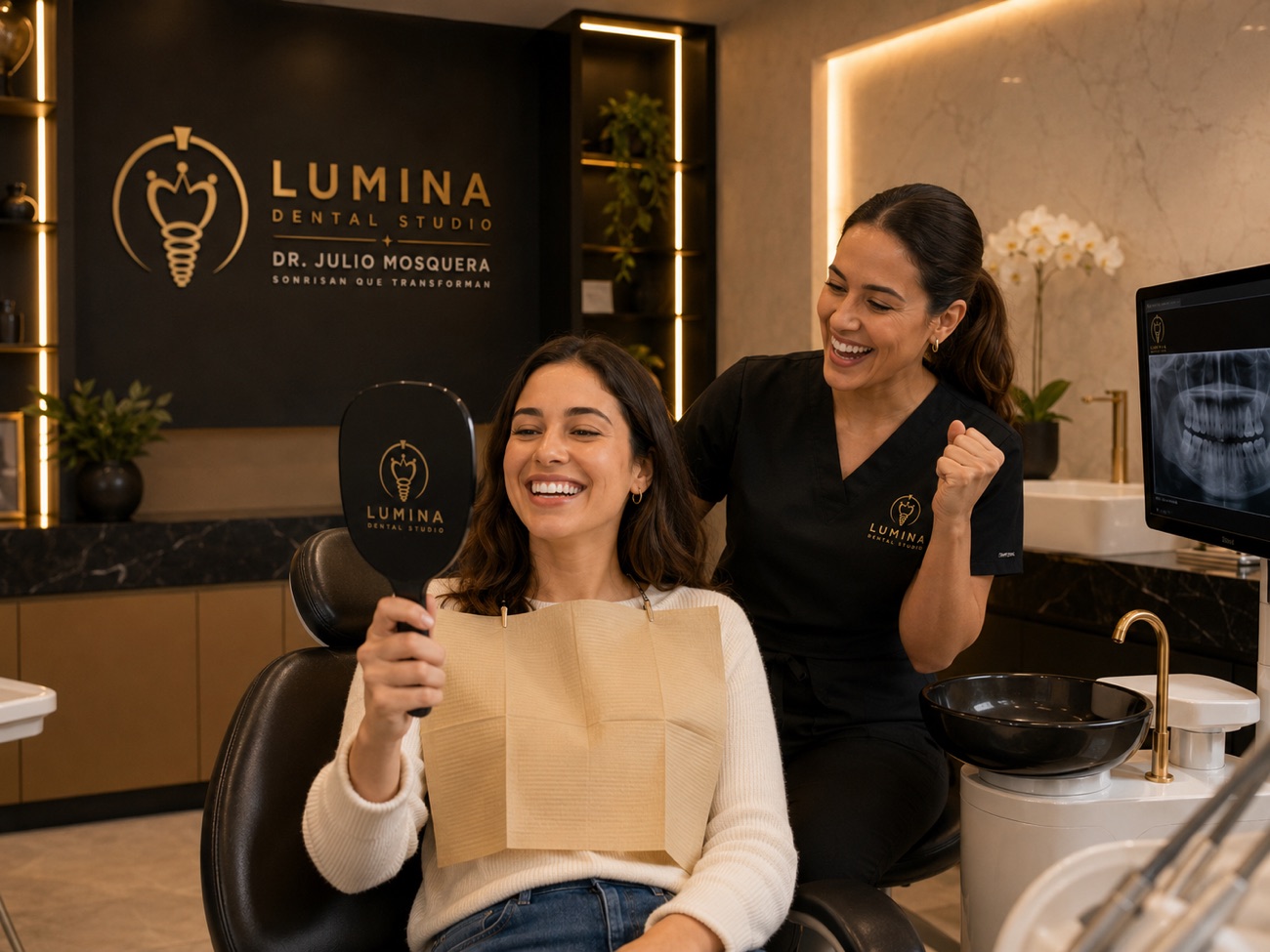 Paciente feliz con su nueva sonrisa — Lumina Dental Studio